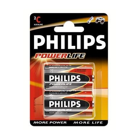 Philips PowerLife LR14 Mezza torcia alcalina 1,5V Bl.2pz